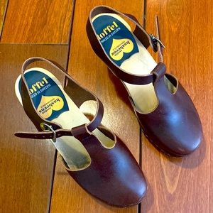 Swedish Hasbeen T-Strap Sky High Leather T-Strap Clog Pumps